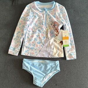 Disney Frozen Kids Swim Rashguard - Light Blue and Pink